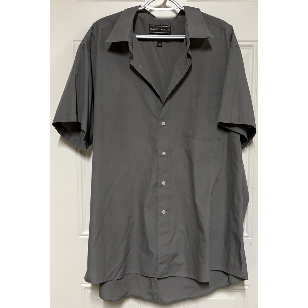 David Taylor Mens Dress Shirt 17.5 Button Down Shirt Sleeve Gray Classic 18 1/2